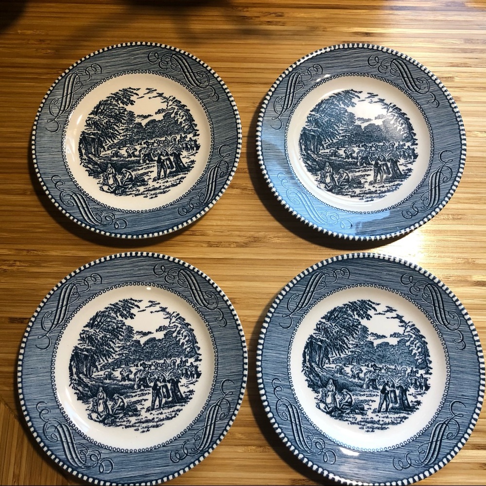 Bread & Butter Plate Currier & Ives Blue set of 4